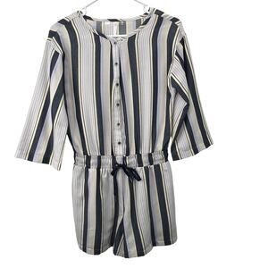 Travis Mathew Lucky Too Romper S Blue Yellow Twill Striped Tie Waist Resort Wear